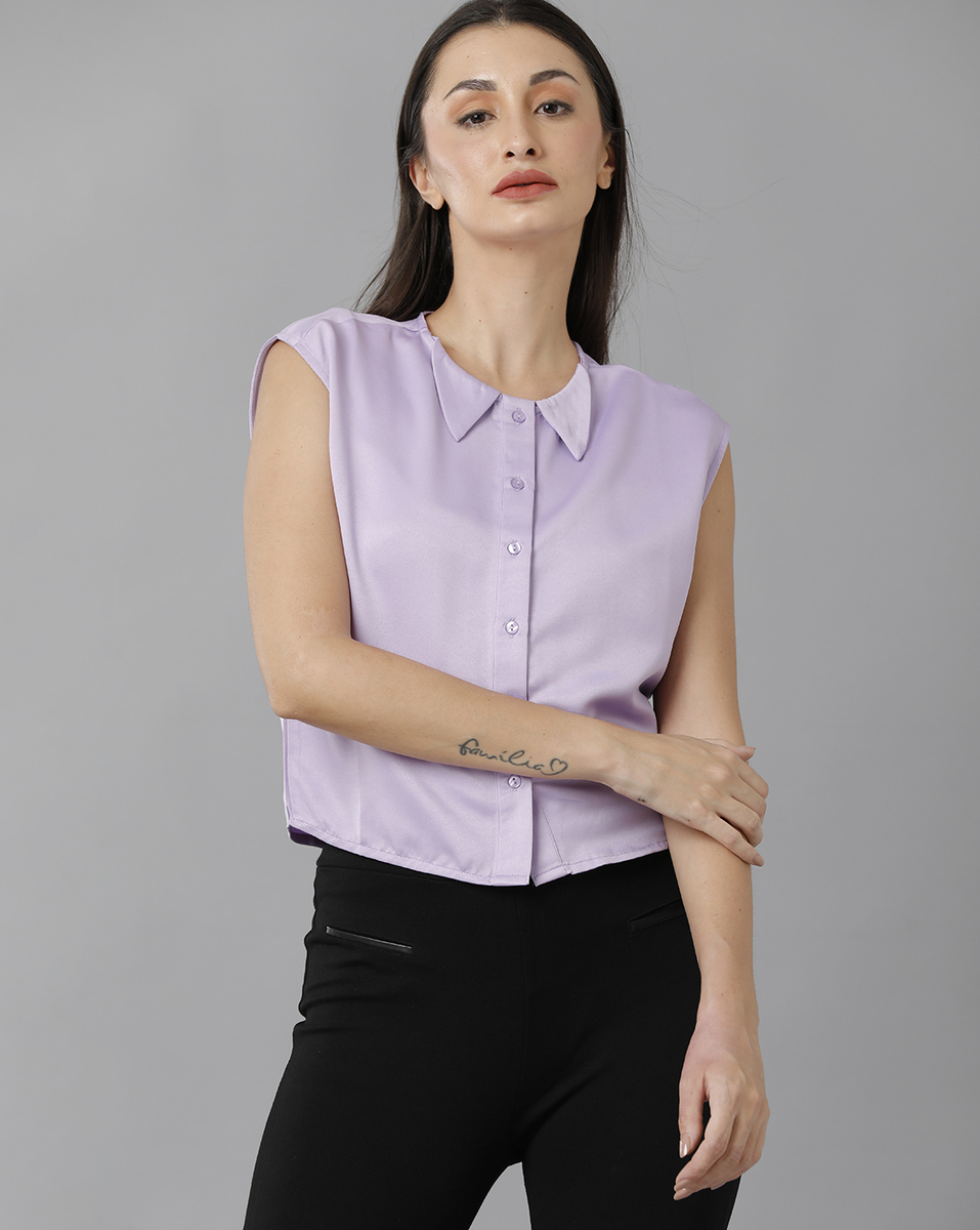 Eten Woman Ladies Lavender Solid Casual Shirt