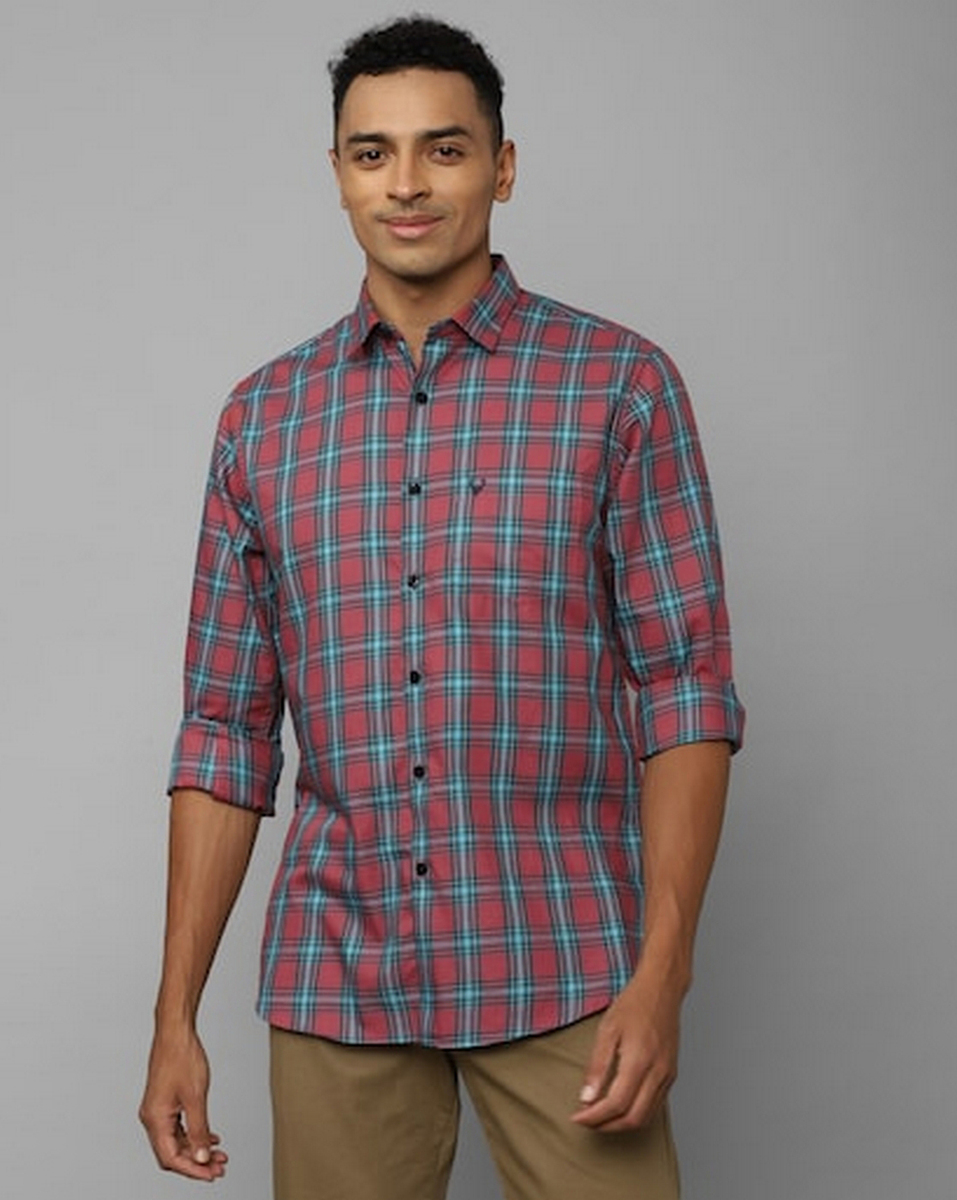 Allen Solly Mens Check Pink Slim Fit Casual Shirt