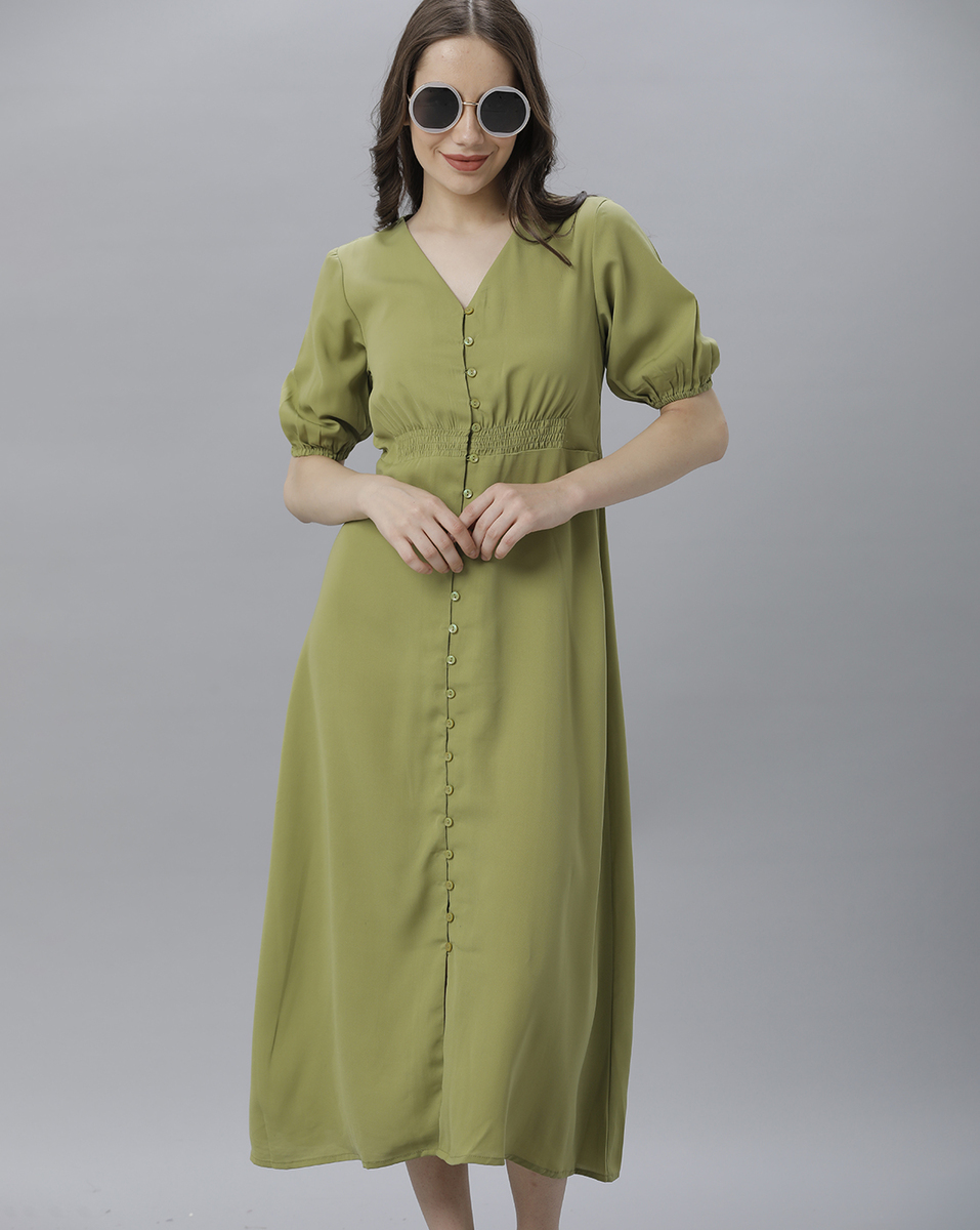 Eten Woman Olive Green Solid Western Dress