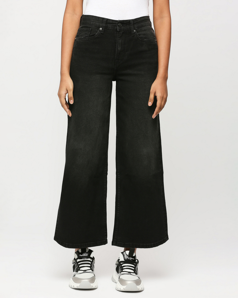 Pepe Ladies Solid Black Loose Fit Jeans