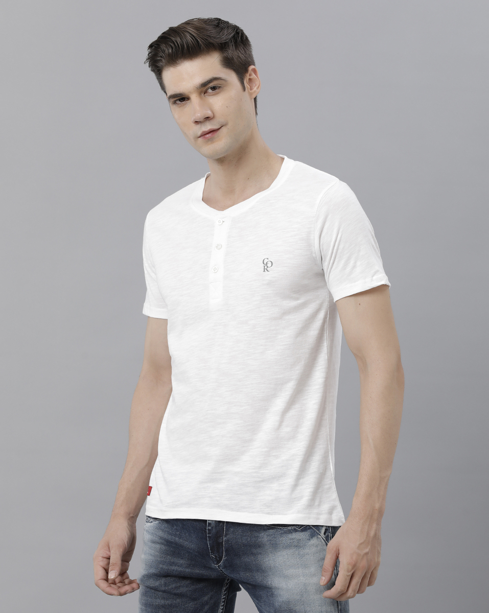 Cortigiani Mens White Solid Neck Tshirt