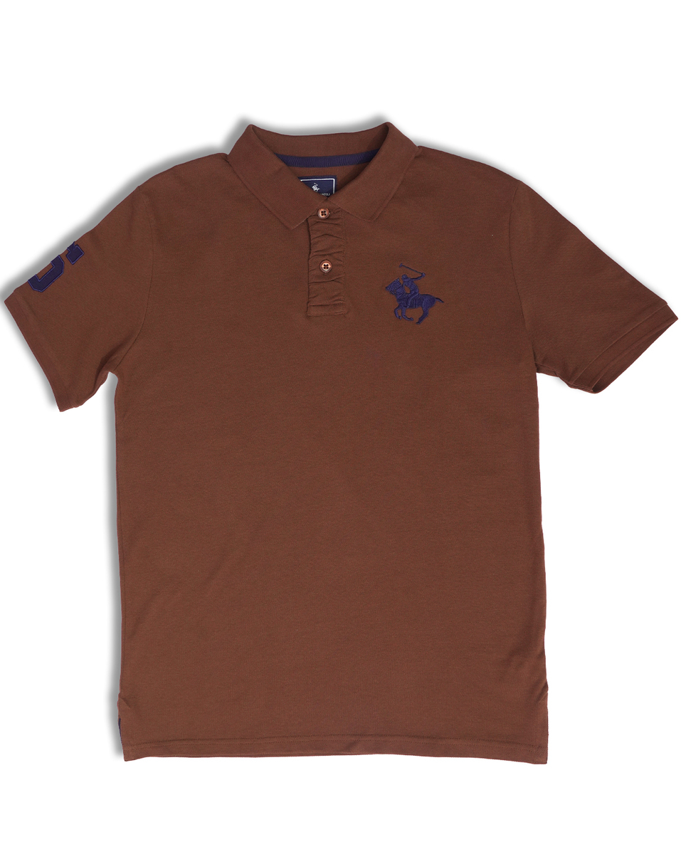 Marco Donateli Mens Regular Fit Brown Solid Polo T-Shirt