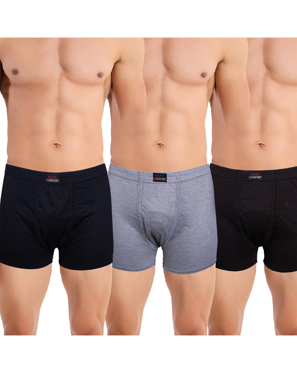 Elite Comfort Mens  Assorted Colour Solid Under Shorts 3 Piece Set