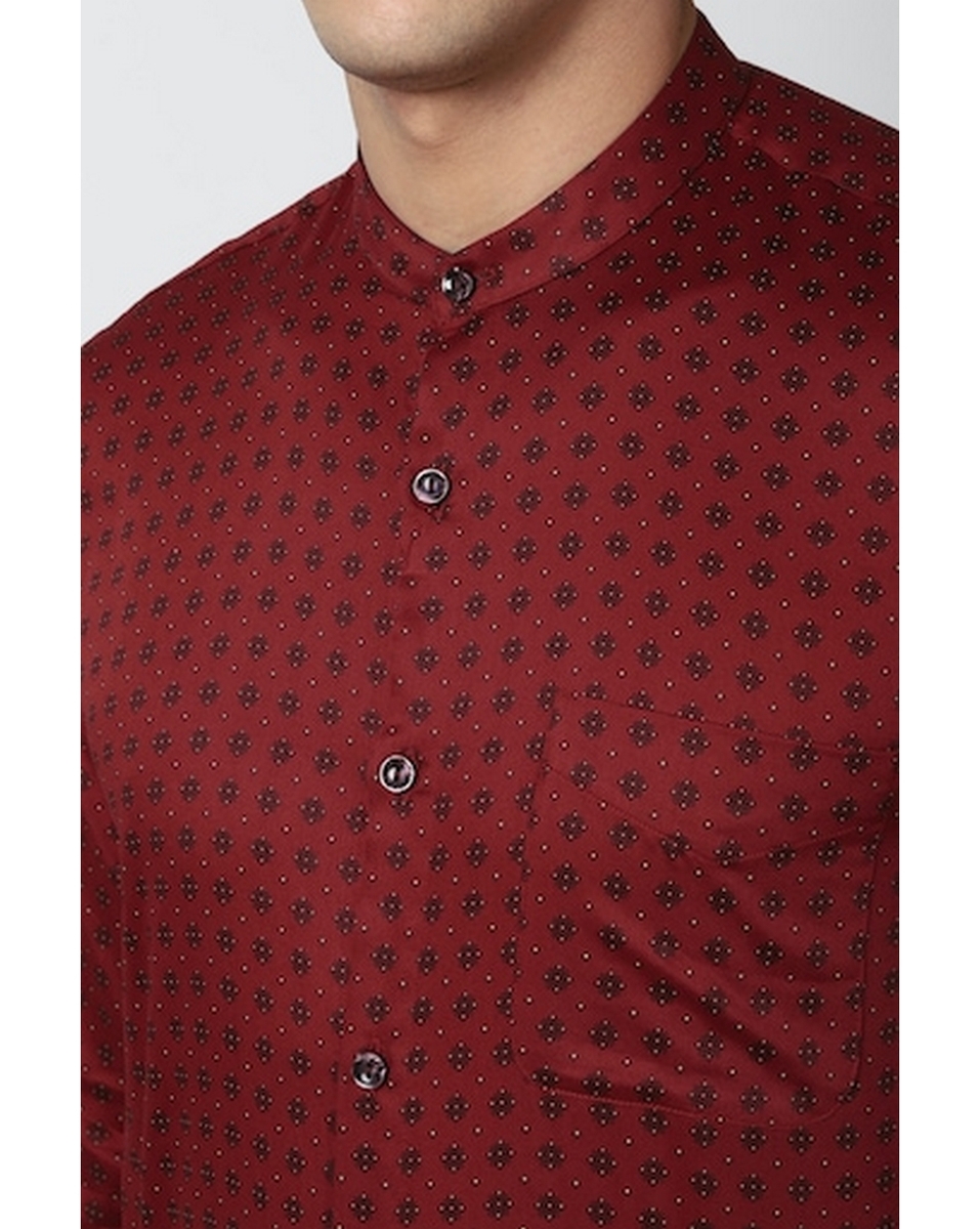Peter England Mens Print Maroon Slim Fit Casual Shirt