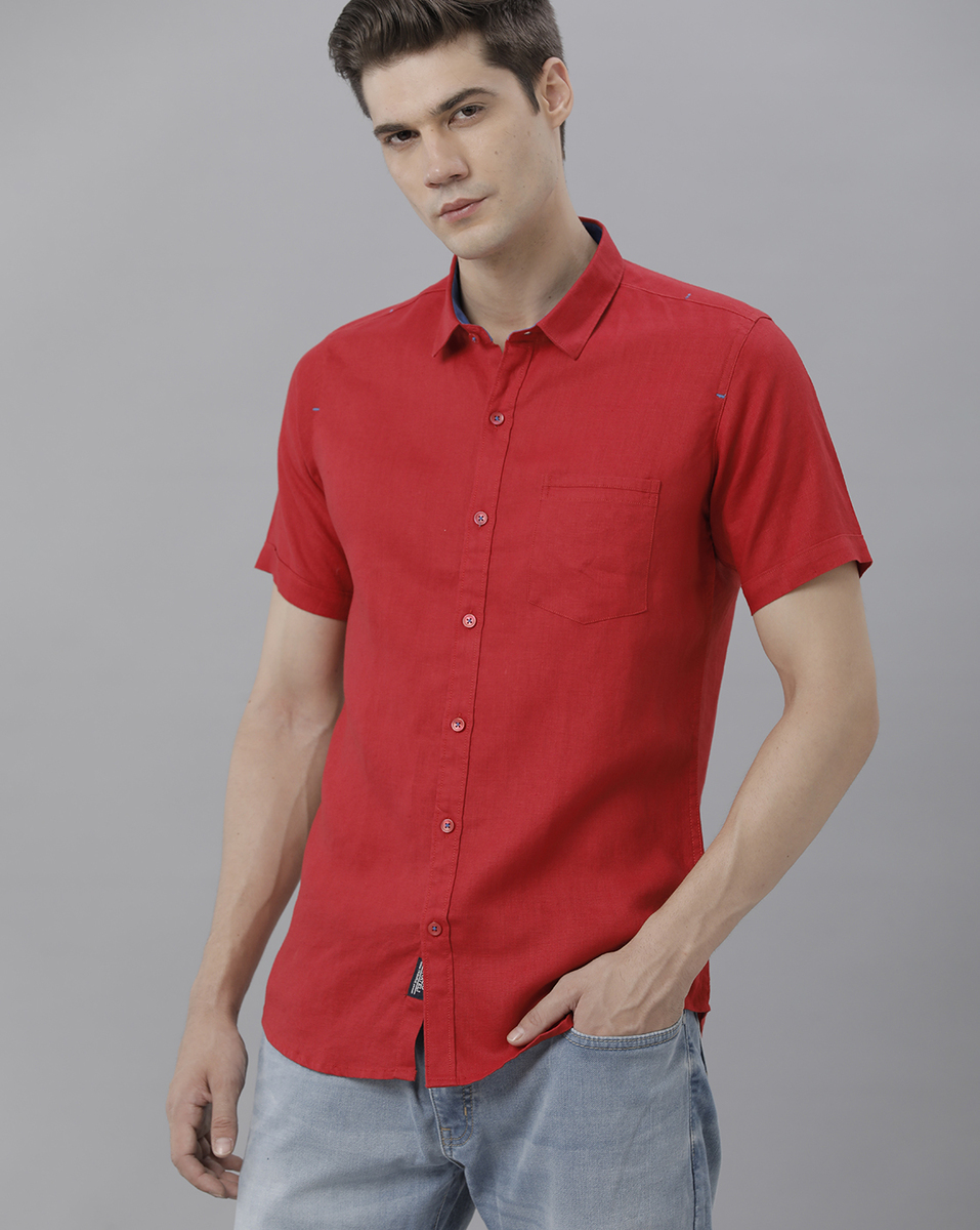 Marco Donateli Mens Red Solid Casual Shirt
