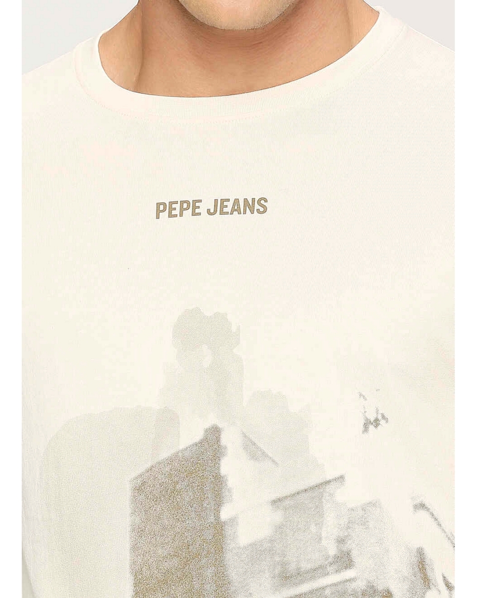 Pepe Mens Printed Ivory Slim Fit T Shirt