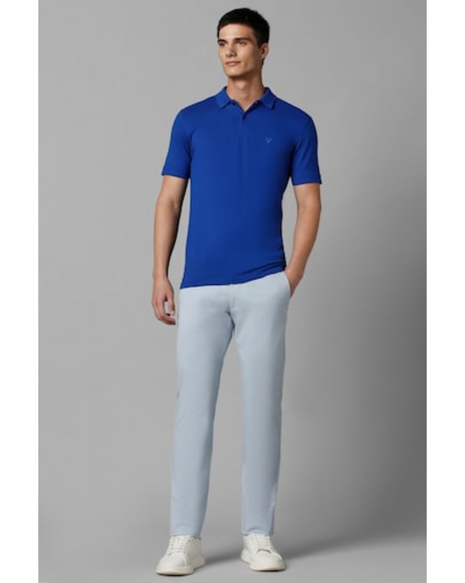 Allen Solly Sport Mens Solid Blue Slim Fit Casual Trousers