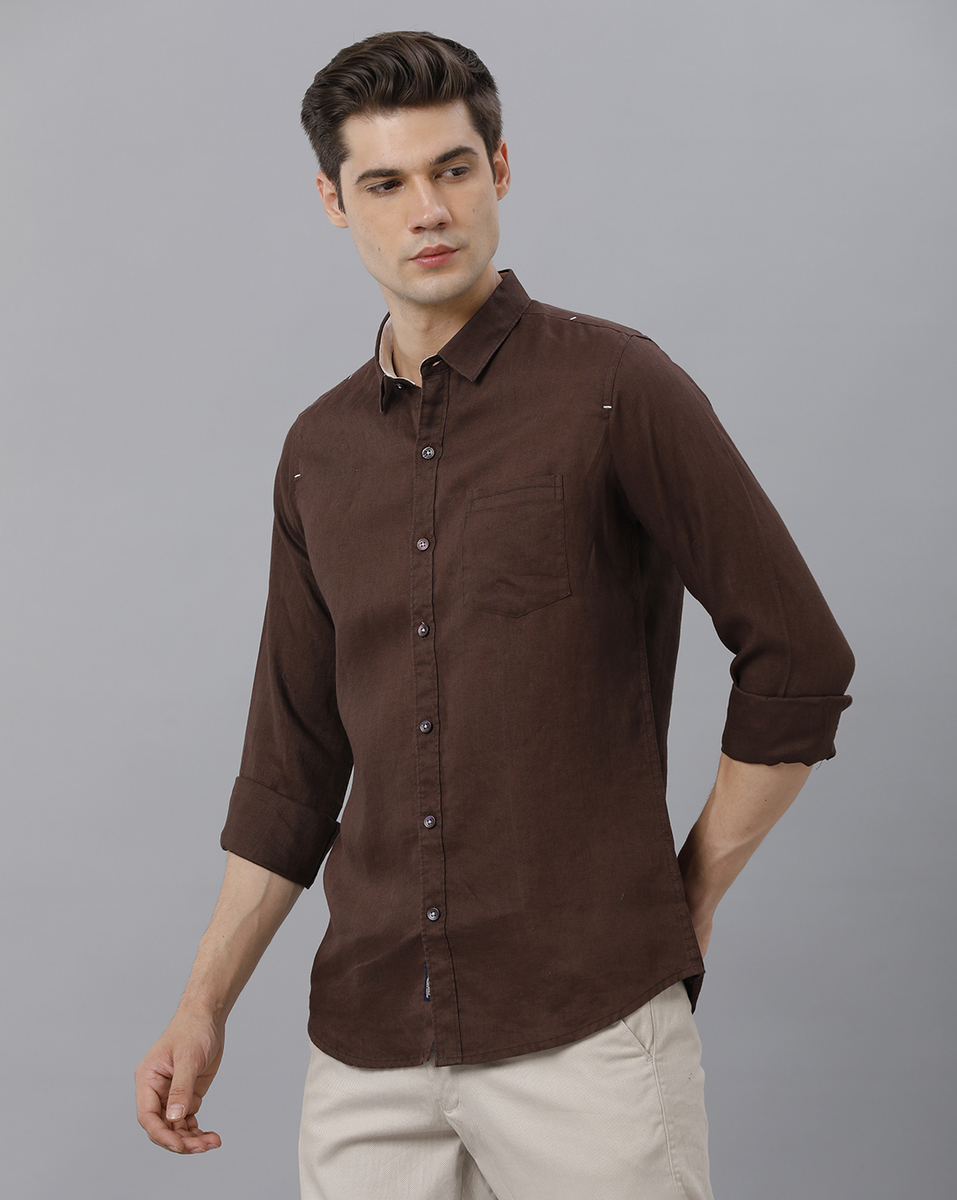 Marco Donateli Mens Brown Solid Casual Shirt