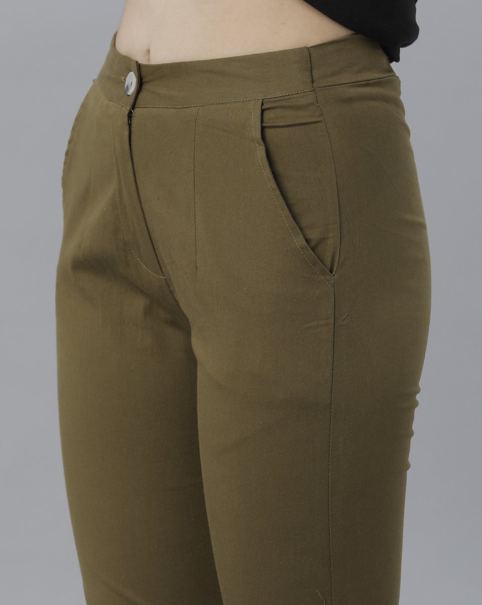 Essenli Ladies Slim Fit  Olive Casual Trouser