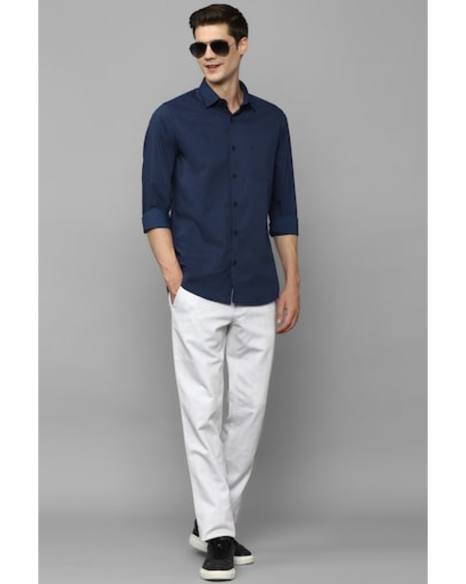 Allen Solly Sport Mens Solid Navy Modern Slim Fit Casual Shirt