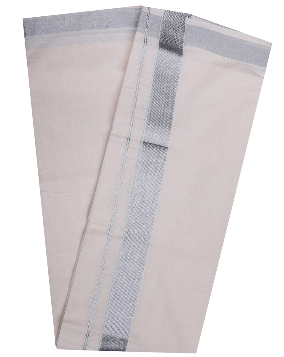 PVR Mens Double Dhoti With Silver Border