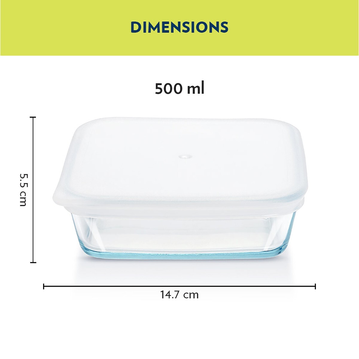 Borosil Square Dish With Plastic Lid 0.5L-150