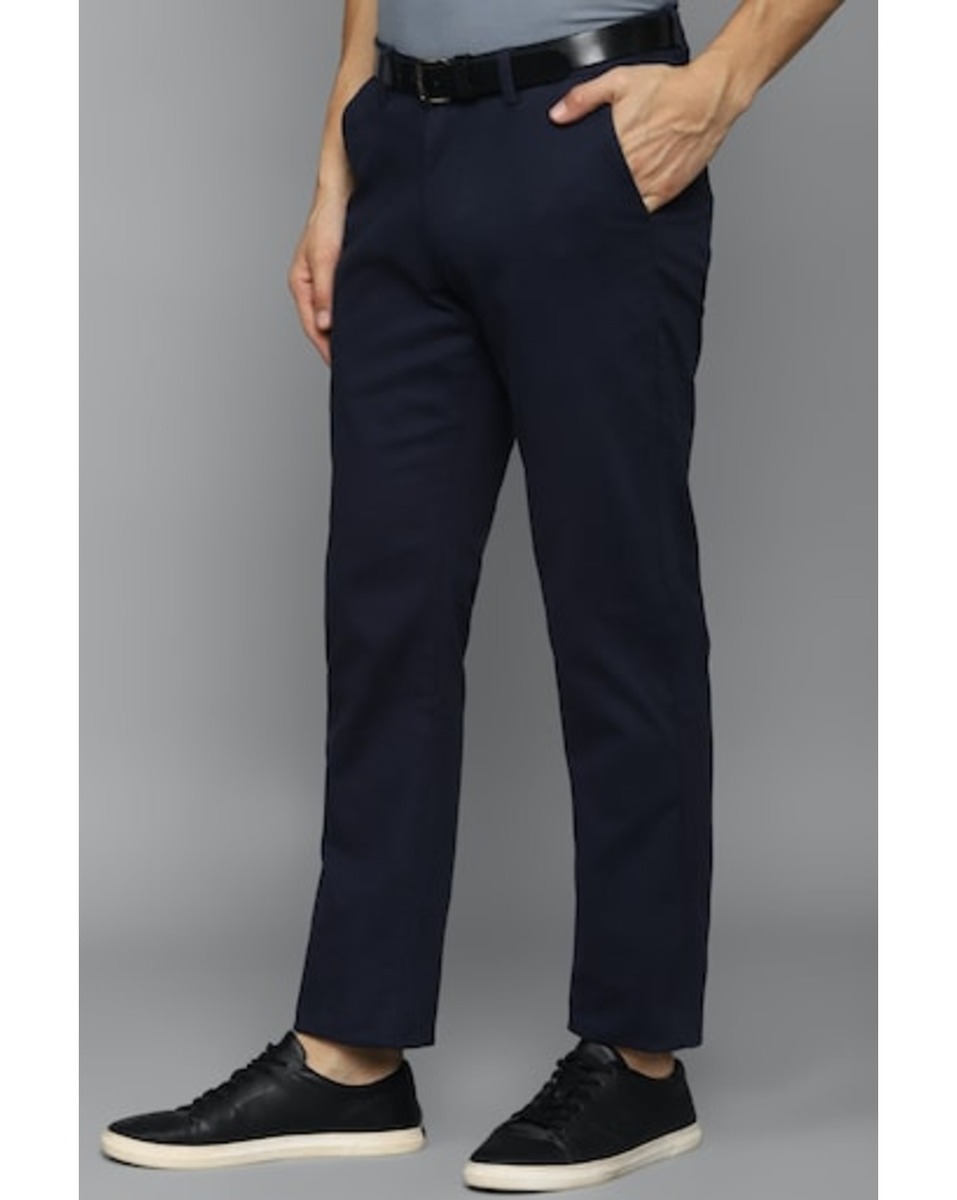 Allen Solly Sport Mens Solid Navy Slim Fit Casual Trousers