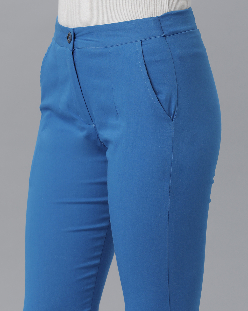Essenli Ladies Slim Fit  Royal Blue Casual Trouser