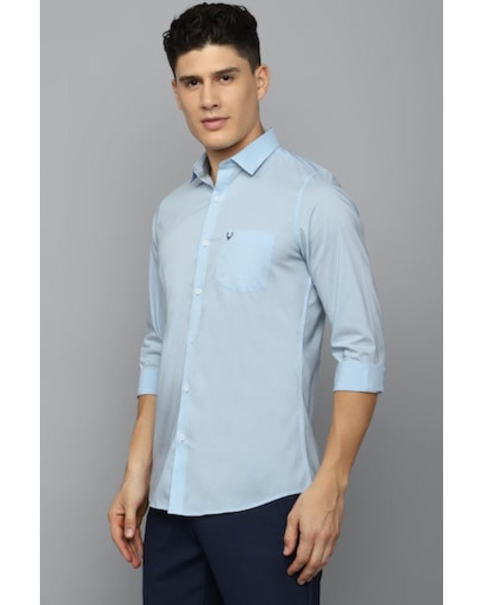 Allen Solly Sport Mens Solid Blue Slim Fit Casual Shirt