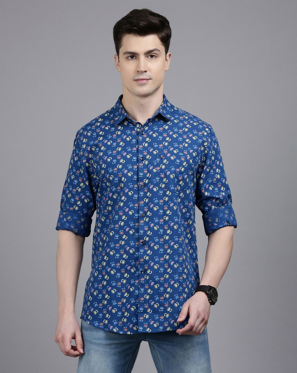 Allen Solly Mens Slim Fit Blue Print Casual Shirt