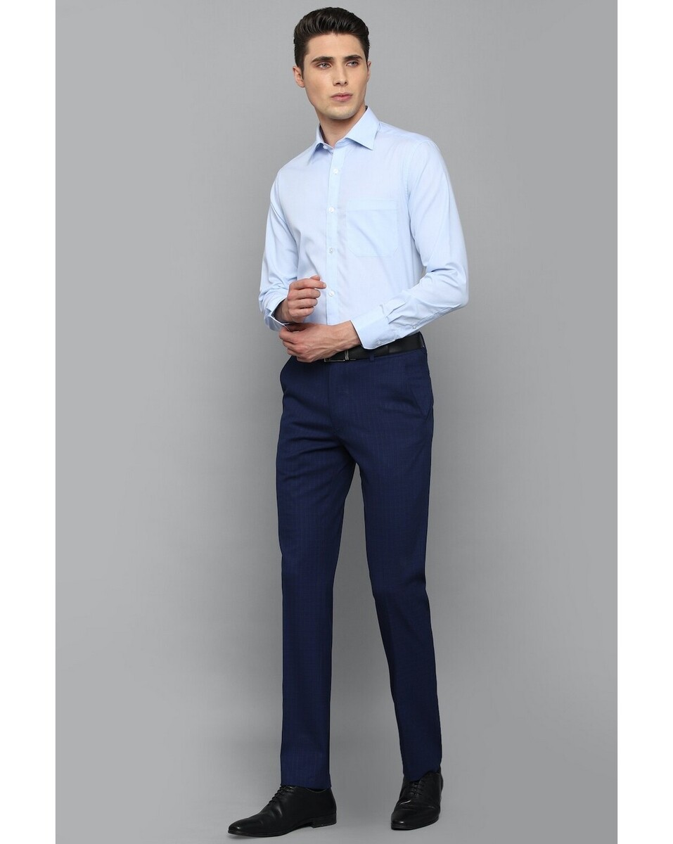 Louis Philippe Men Slim Fit Navy Solid Fromal Trousers