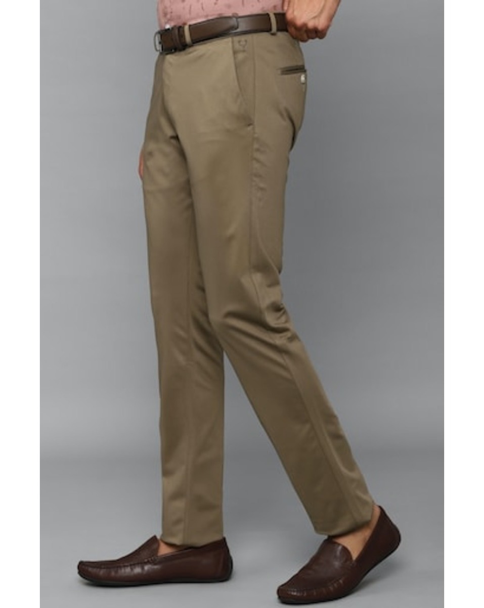 Allen Solly Sport Mens Solid Olive Slim Fit Casual Trousers
