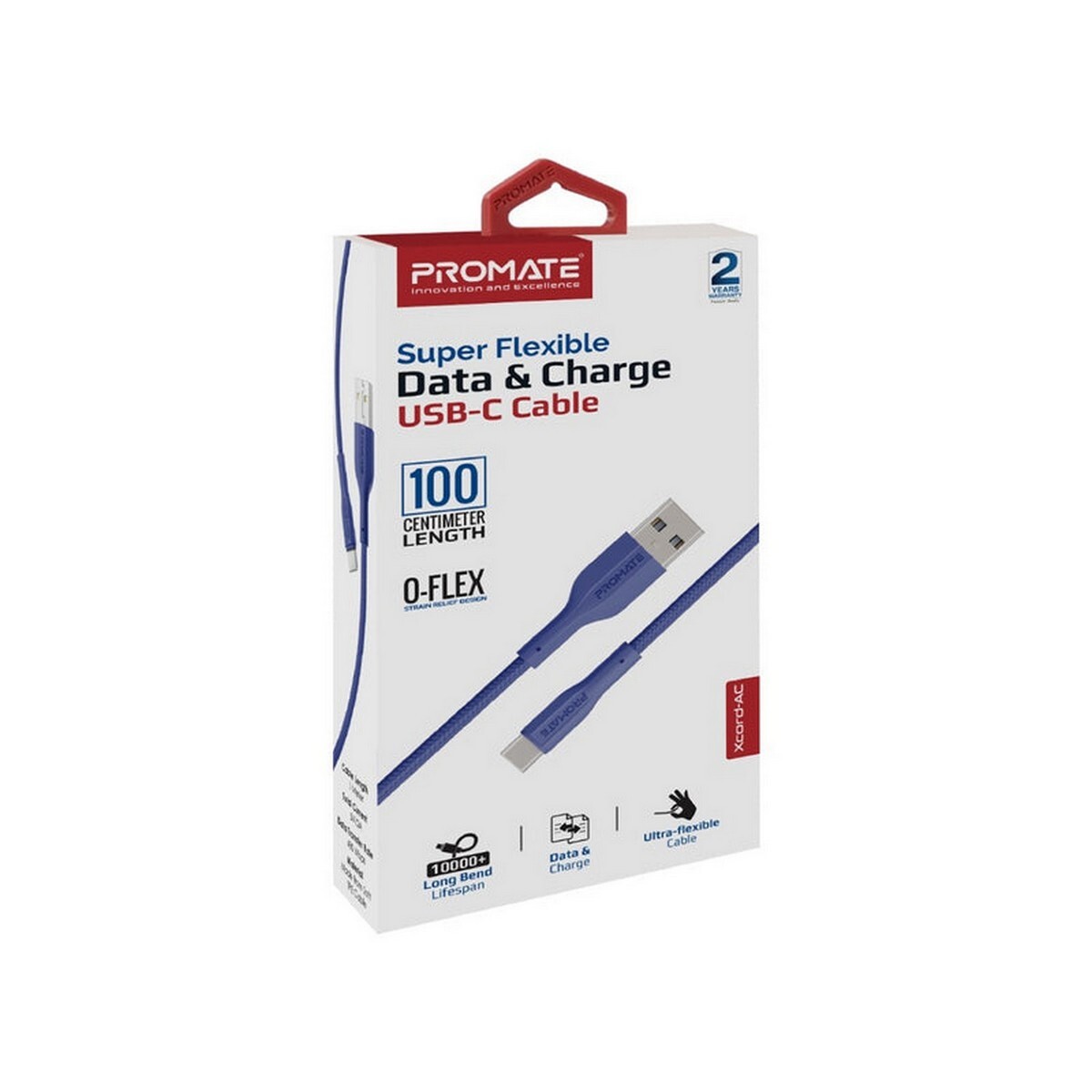 Promate High Tensile Strength Data & Charge USB-C Cable Braided XCord Blue