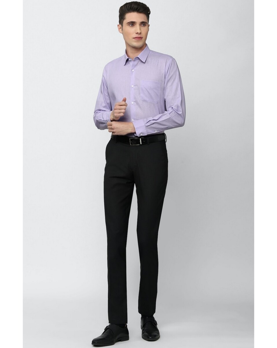 Peter England Mens Regular Fit Purple Solid Mens Casual Shirt