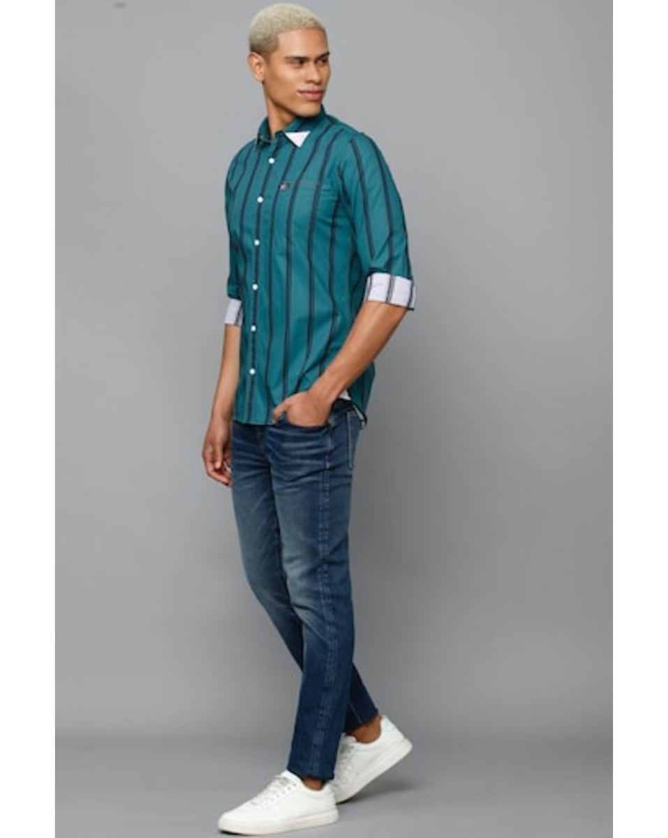 Allen Solly Sport Mens Stripe Blue Custom Fit Casual Shirt