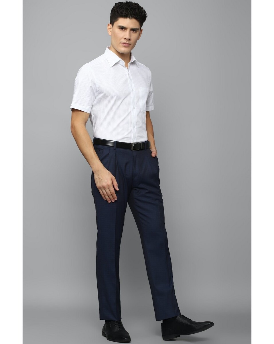 Louis Philippe Men Regular Fit Navy Stripe Fromal Trousers