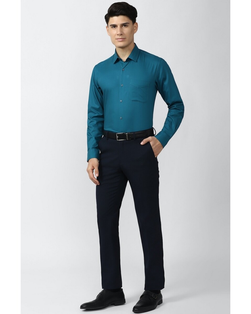 Peter England Mens Regular Fit Blue Solid Mens Casual Shirt