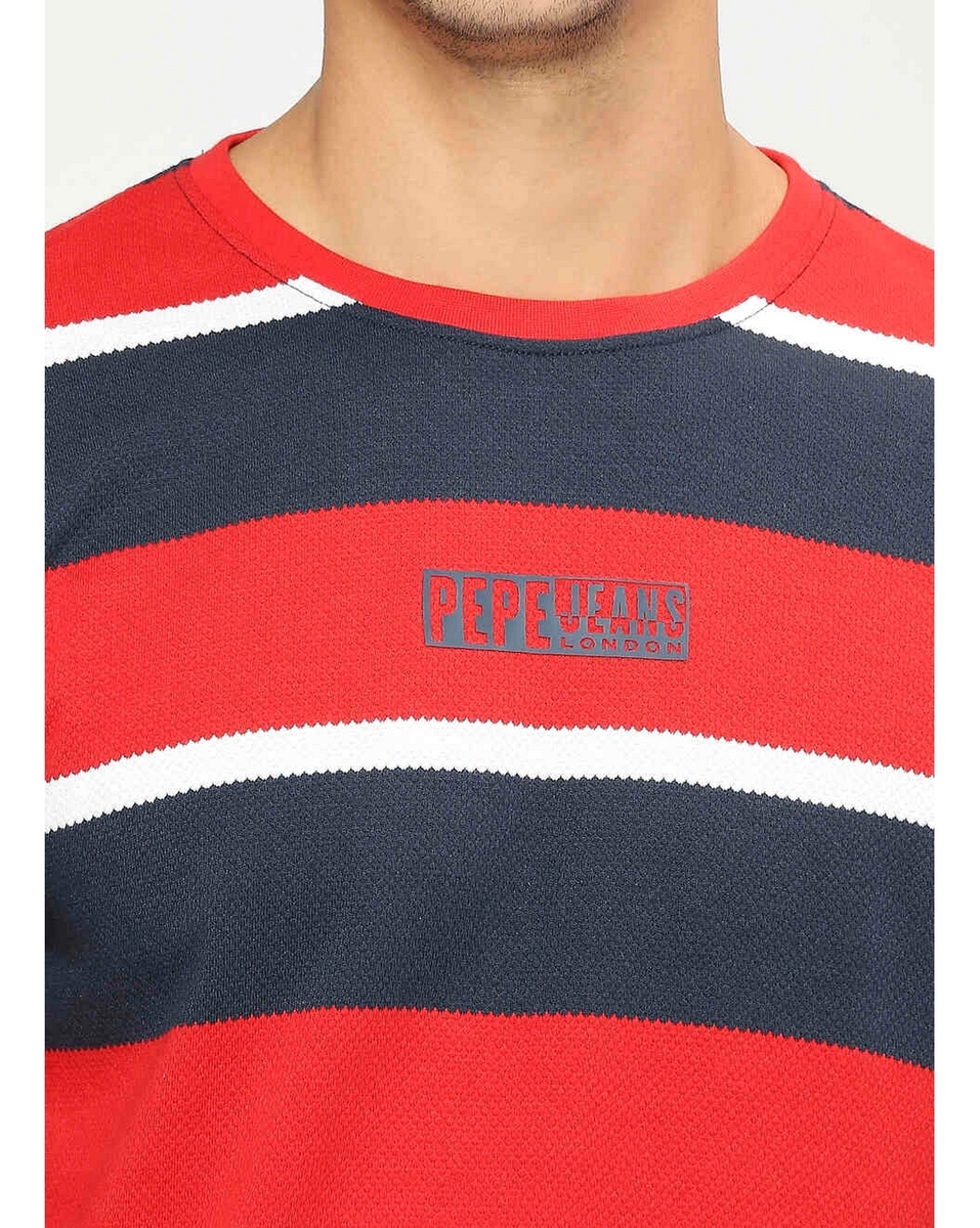 Pepe Mens Striped Red Slim Fit T Shirt