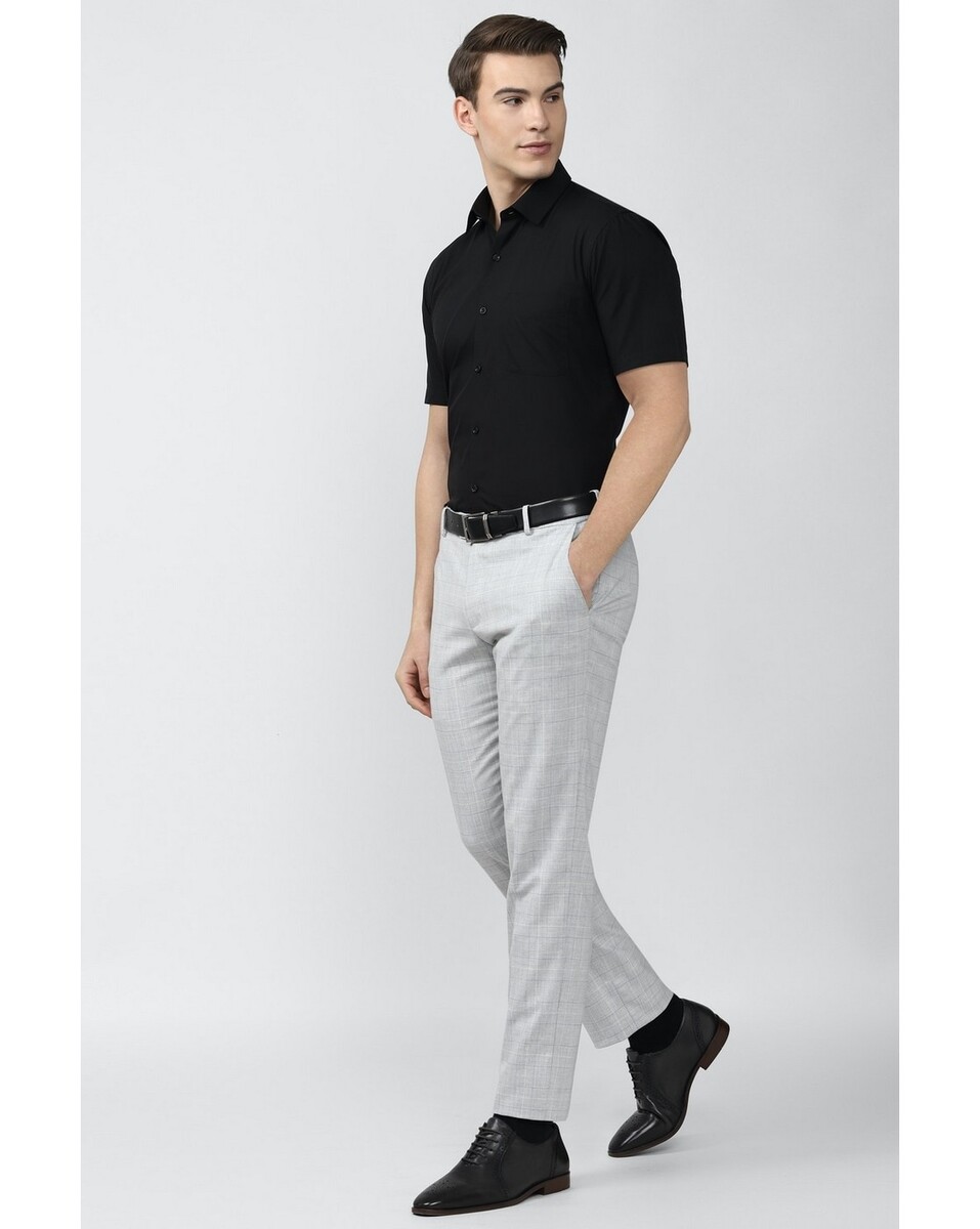 Peter England Mens Regular Fit Black Solid Mens Casual Shirt