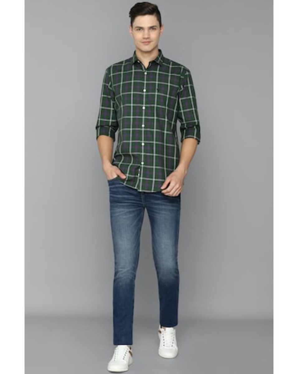 Allen Solly Sport Mens Check Green Slim Fit Casual Shirt