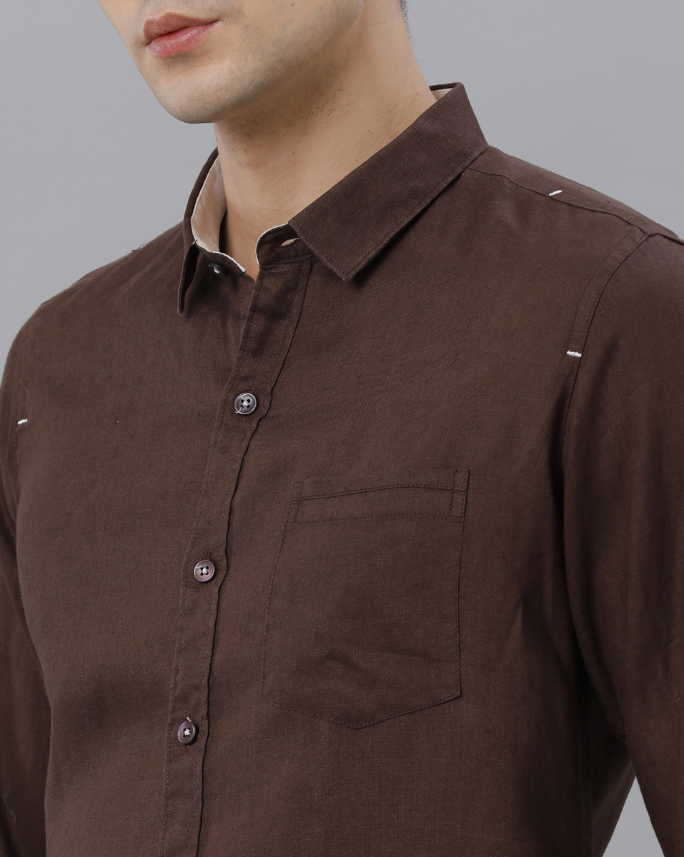 Marco Donateli Mens Brown Solid Casual Shirt