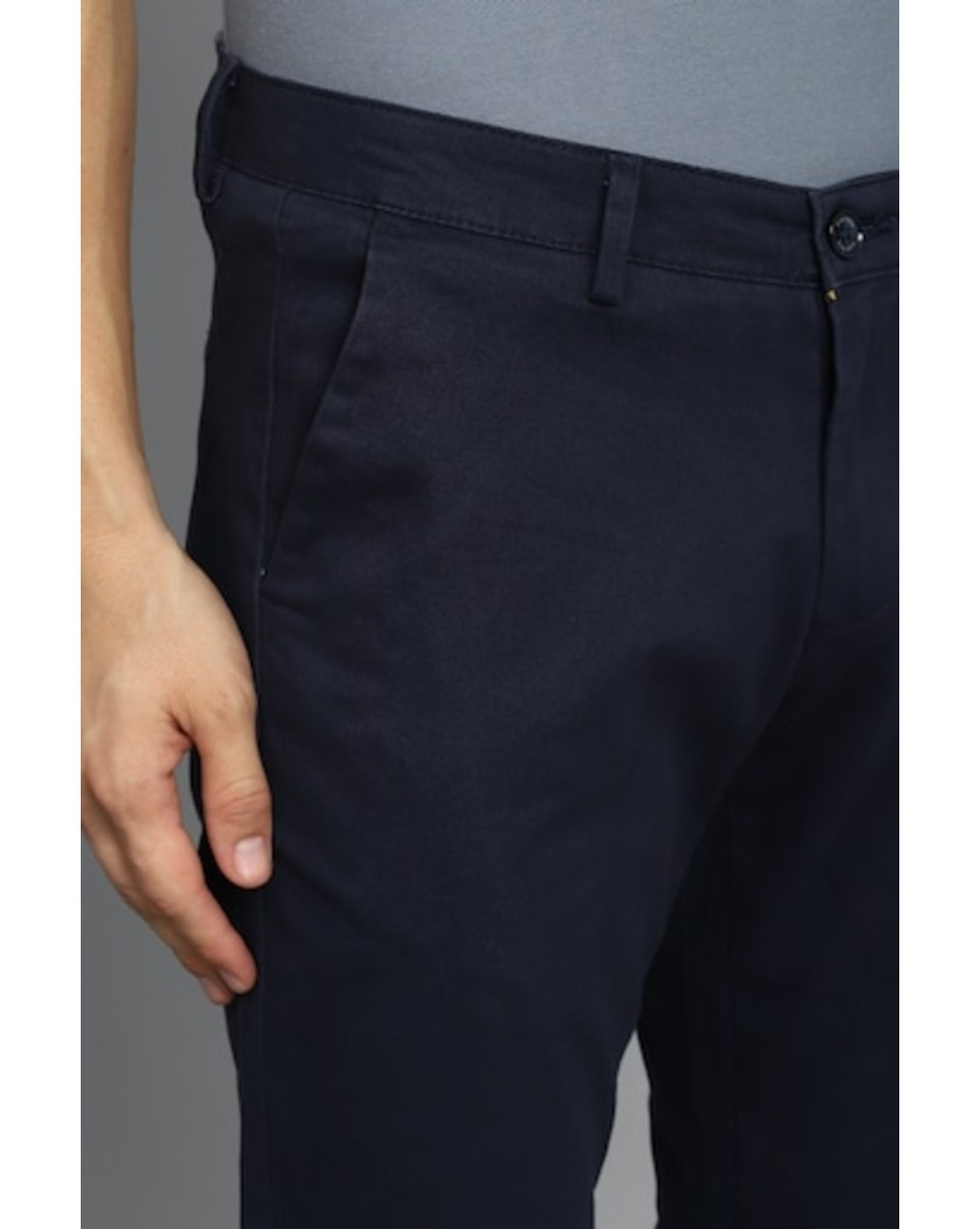 Allen Solly Sport Mens Solid Navy Slim Fit Casual Trousers