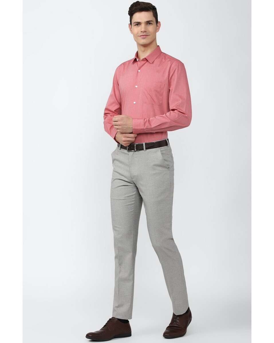 Peter England Mens Slim Fit Pink Texture Mens Casual Shirt