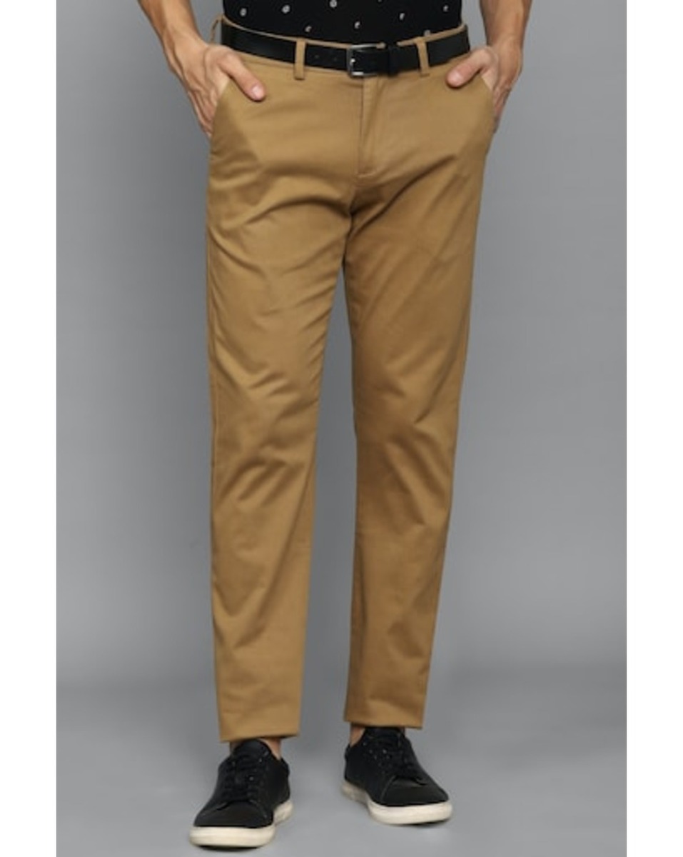 Allen Solly Sport Mens Solid Brown Slim Fit Casual Trousers