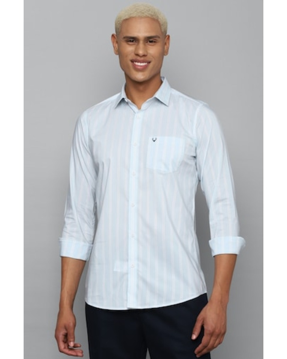 Allen Solly Sport Mens Stripe Blue Modern Slim Fit Casual Shirt