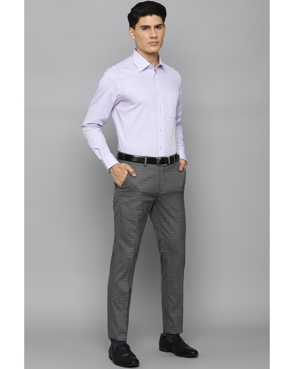 Louis Philippe Men Slim Fit Grey Check Fromal Trousers