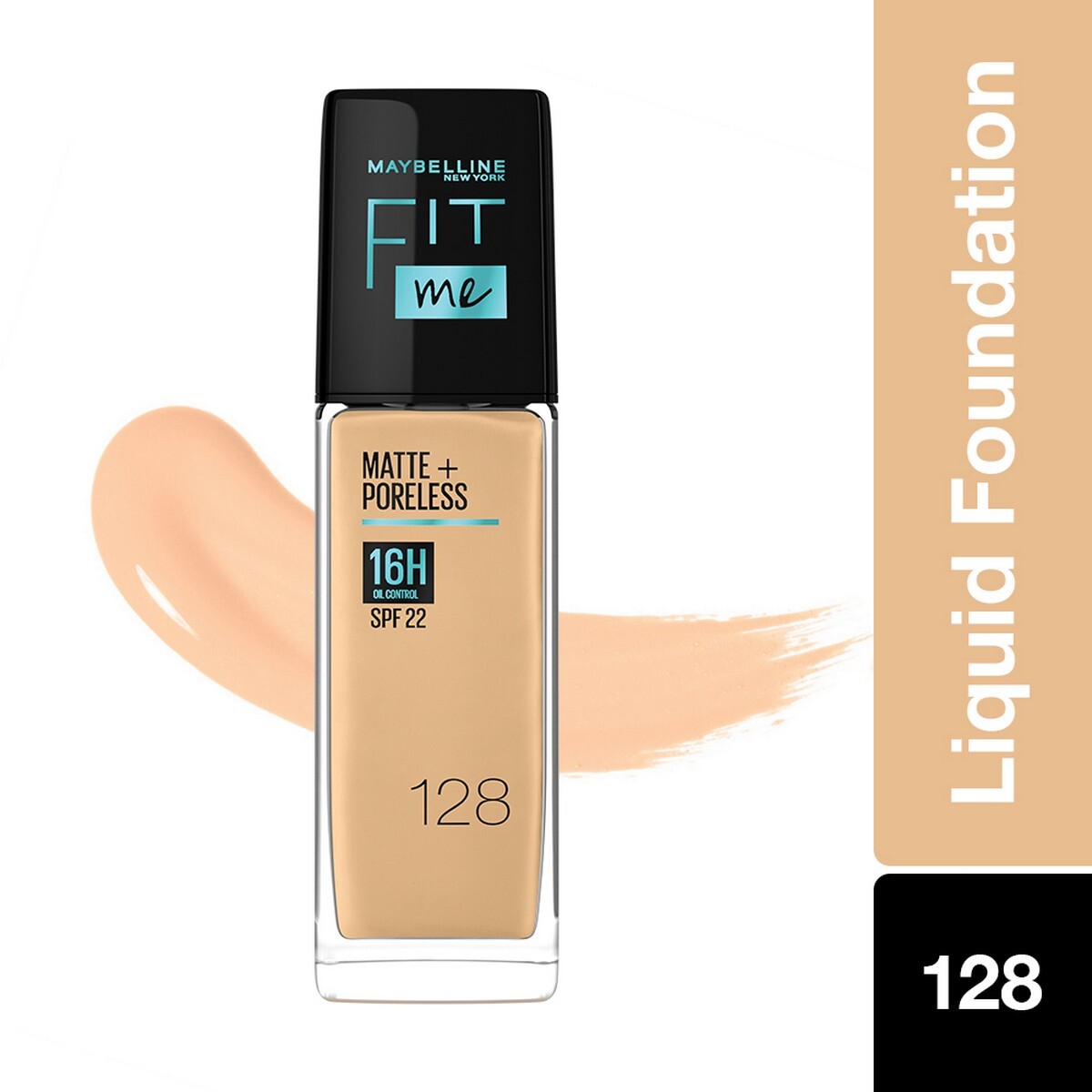Maybelline New York Fit Me Matte + Poreless Liquid Foundation, 128 Warm Nude , Matte Foundation , Oil Control Foundation , Foundation With SPF, 30 ml