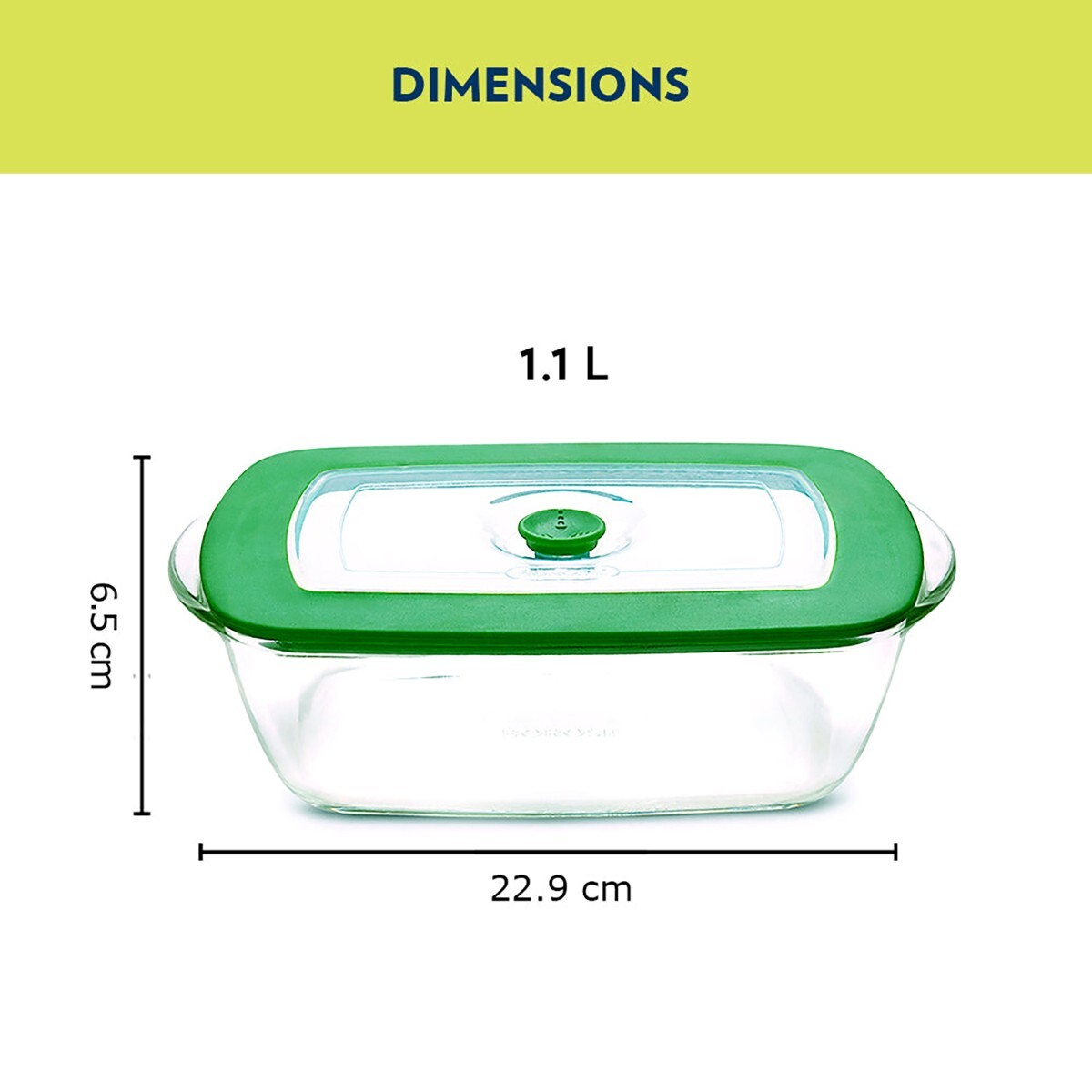 Borosil Rectangle Dish Green Lid 1.1L