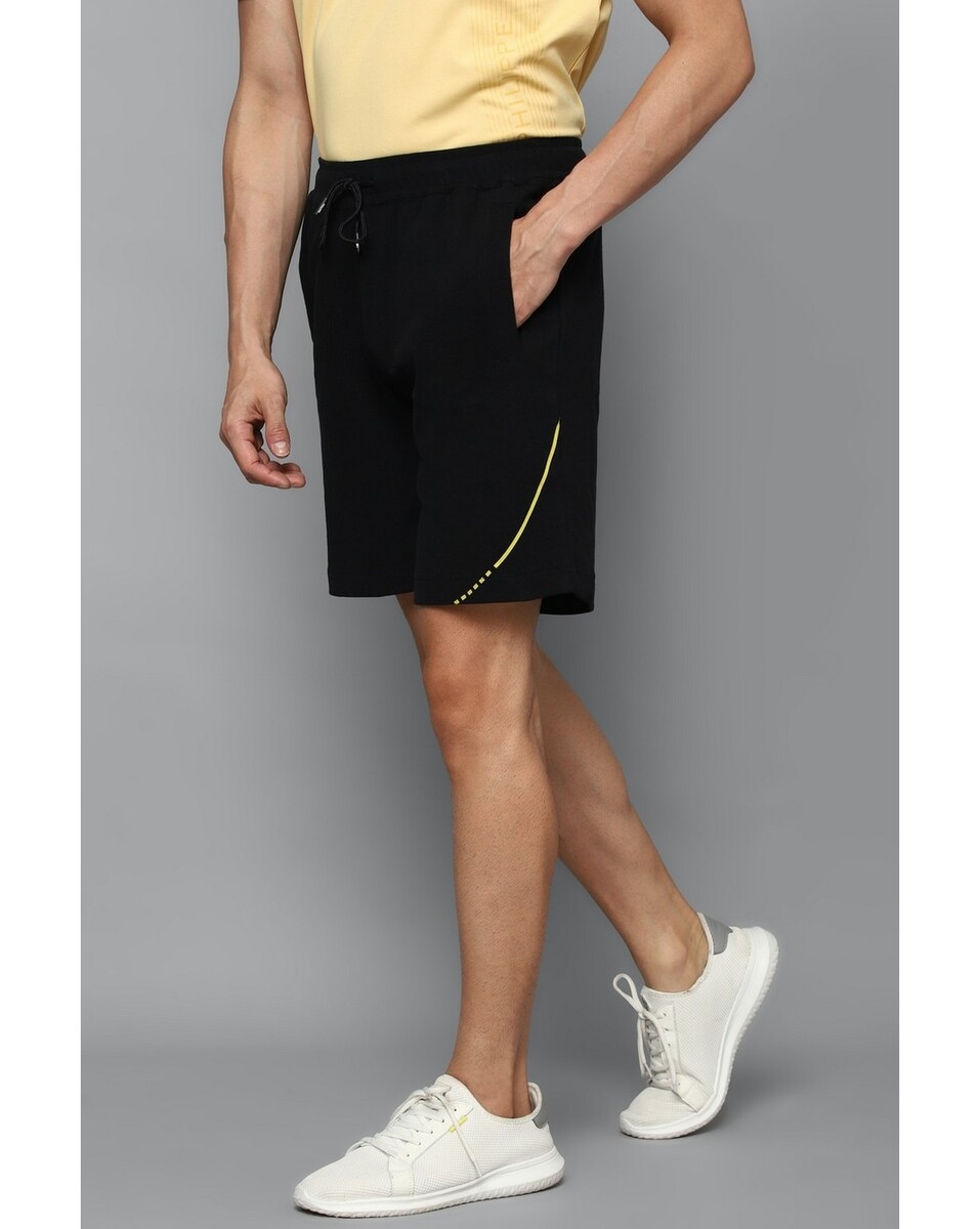 Louis Philippe Men Slim Fit Black Solid Shorts