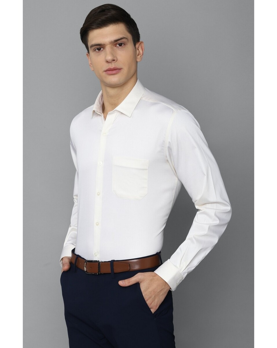 Louis Philippe Men Slim Fit White Solid Formal Shirt