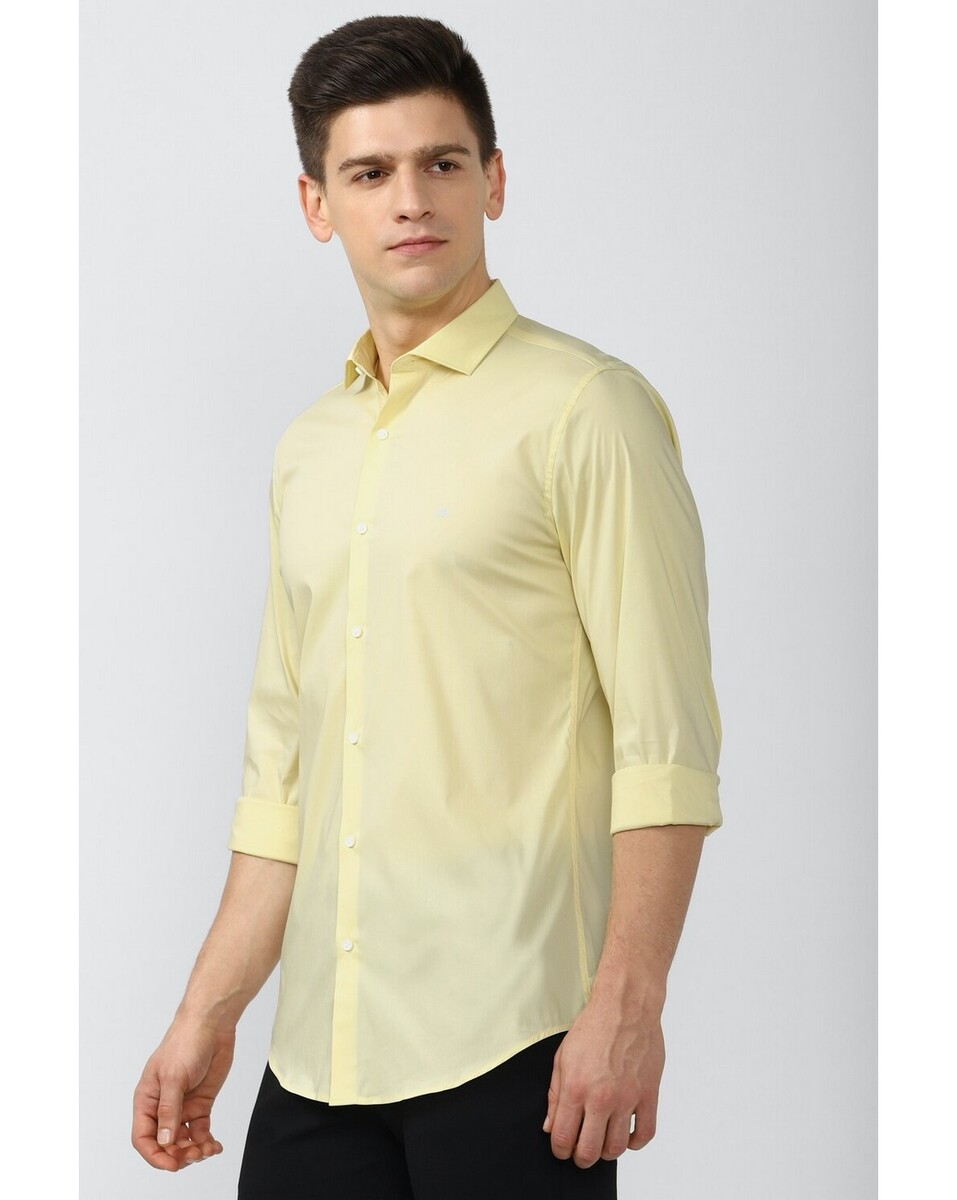 Peter England Mens Athletic Fit Yellow Solid Mens Casual Shirt