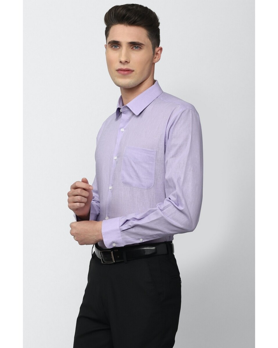 Peter England Mens Regular Fit Purple Solid Mens Casual Shirt