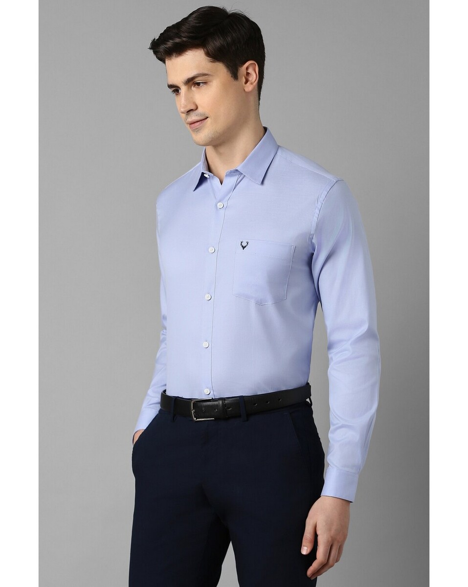 Allen Solly Mens Slim Fit Blue Solid Casual Shirt