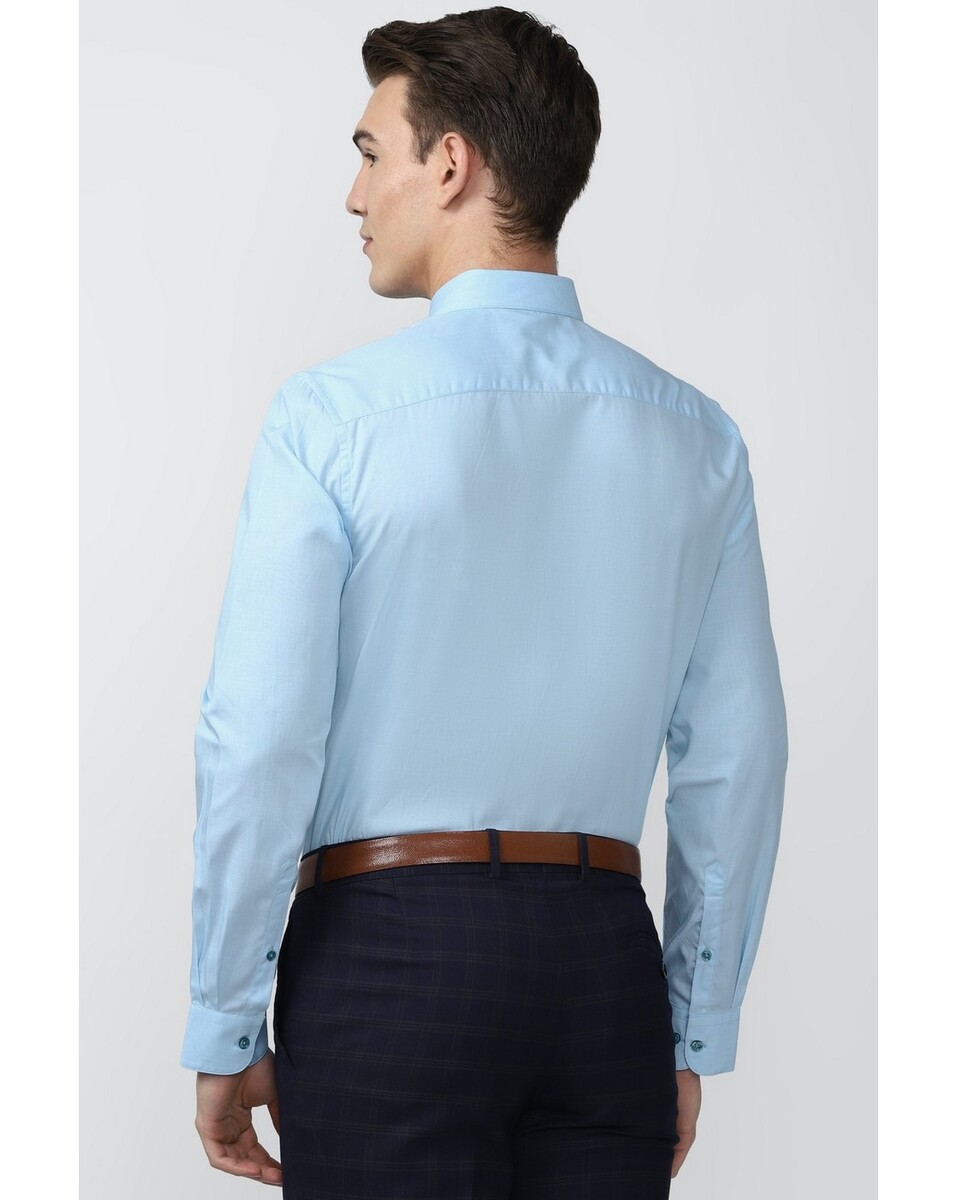 Peter England Mens Slim Fit Blue Texture Mens Casual Shirt