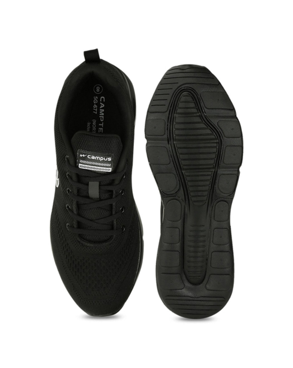 Campus Mens Mesh Core Black Lace-Ups Sports Shoes
