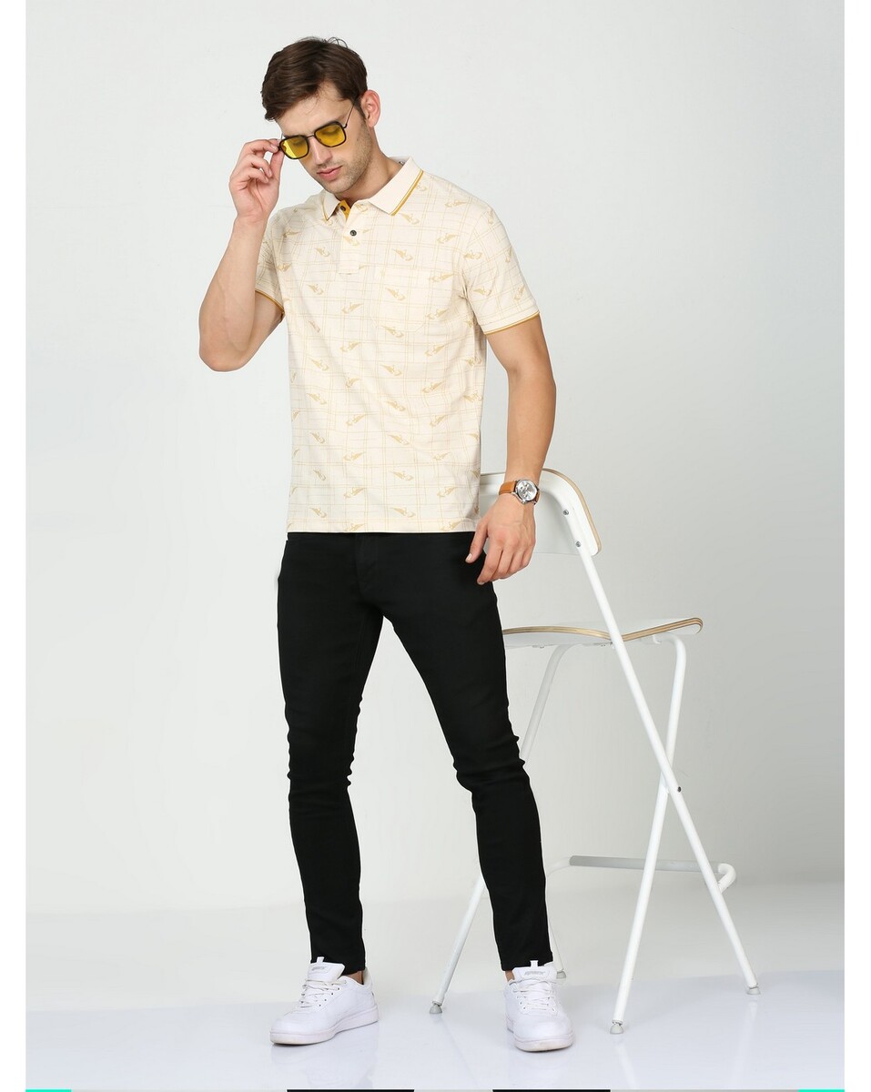 Classic Polo Mens Floral Print Yellow Slim Fit T Shirt