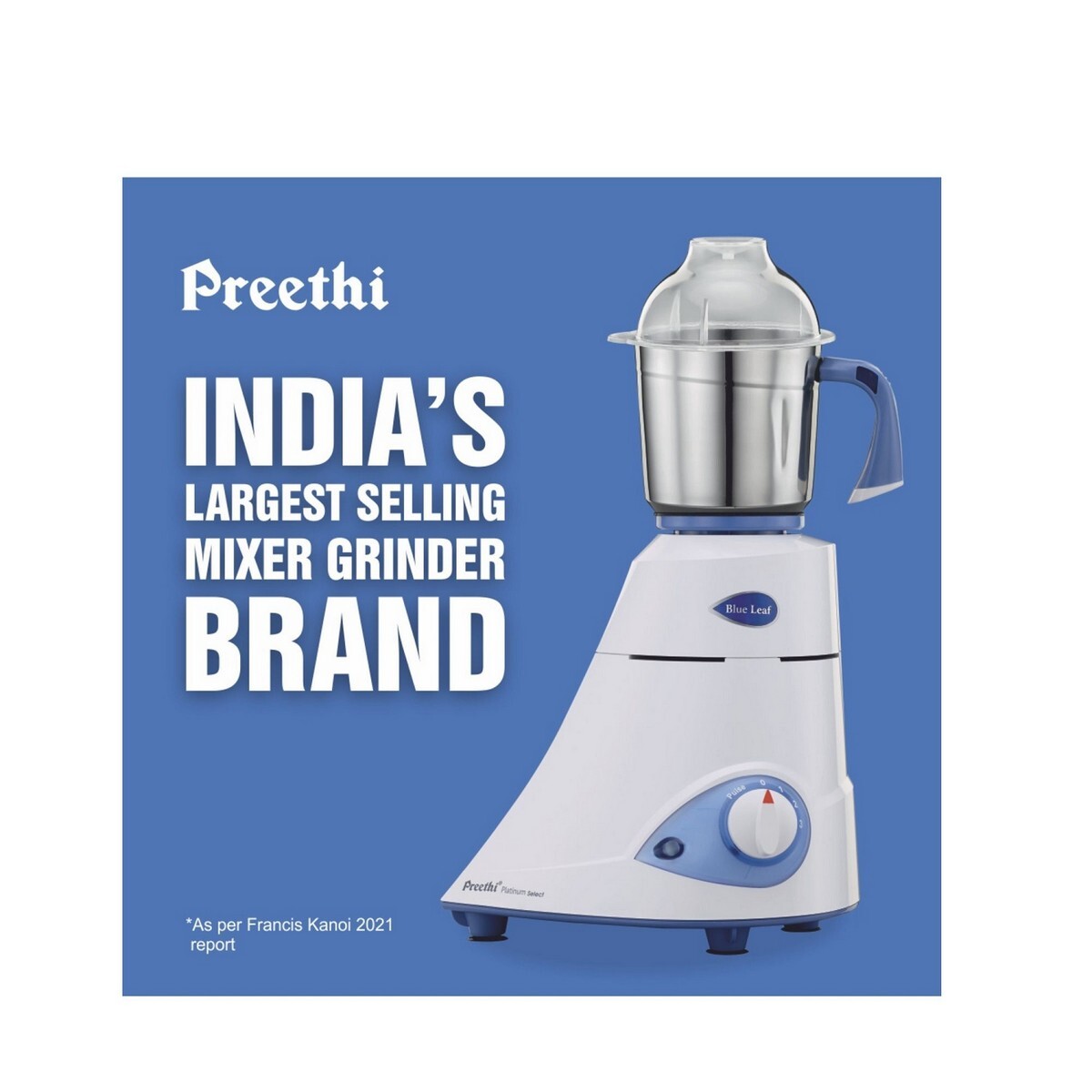 Preethi Platinum Select Blue Leaf 750 Mixer Grinder (3 Jars, White)