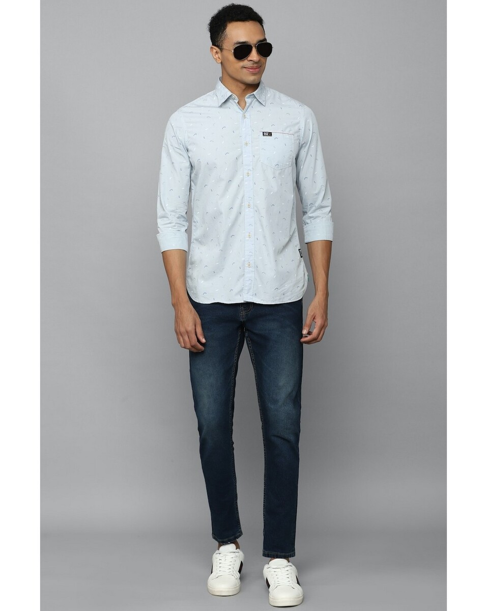 Allen Solly Mens Custom Fit Blue Print Formal Shirt