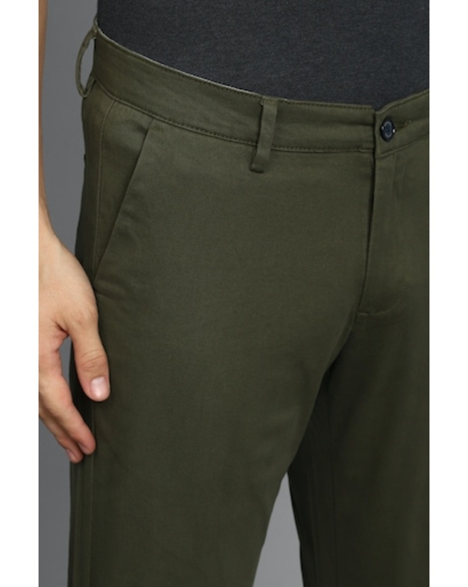 Allen Solly Sport Mens Solid Green Slim Fit Casual Trousers