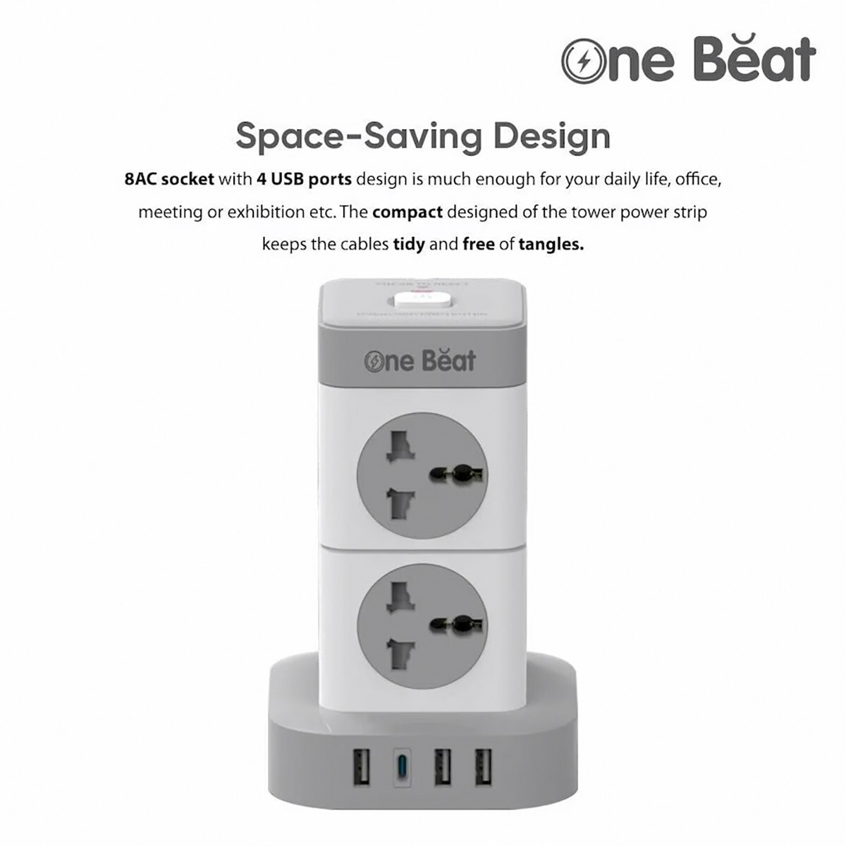 One Beat Plug Extention Cube 8+3USB 2M OB20842-U